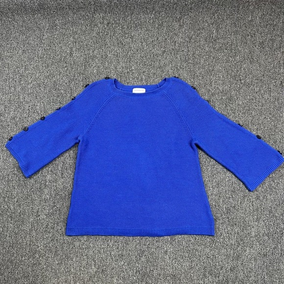 Liz Claiborne Y2K Button Sleeve Knit Sweater M Blue Cotton Coastal Nautical — photo 2
